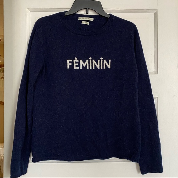 QUEENE AND BELLE 100% CASHMERE NAVY BLUE SWEATER FEMININ Large - Picture 2 of 10